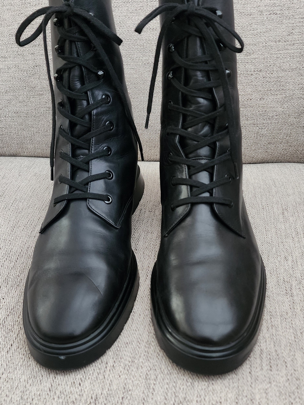 Stuart Weitzman Black Leather Lace-Up Boots